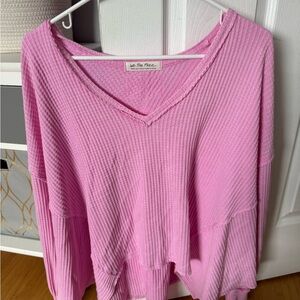 Pink V-Neck Ribbed Sweater